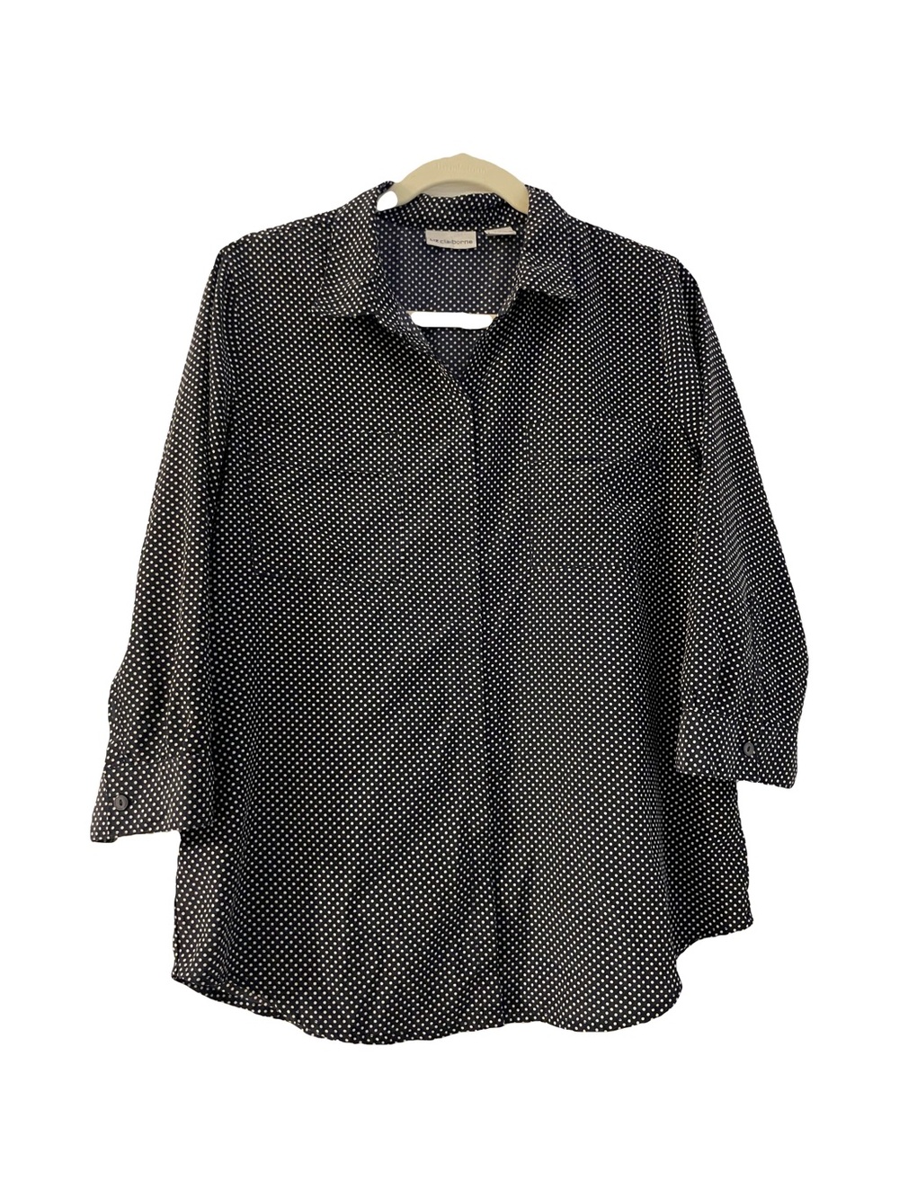 Liz Claiborne Navy and White Polka Dot Blouse